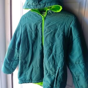 Boys green puffer jacket fleece lining size 14/16